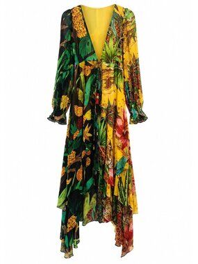 NWT Farm Rio Mixed Print Wrap Maxi Dress Multi XS Tropical Tie Waist MSRP $255